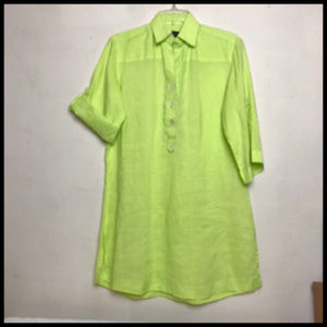 Summer Spring Pastel Citrus Green Linen Type Vacation Coastal Tunic Top Size 1X